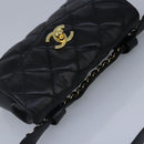 CHANEL Matelasse Chain Waist bag Lamb Skin Black Gold CC Auth bs20175-6