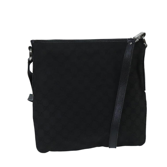 GUCCI GG Canvas Shoulder Bag Black Silver 113013 Auth bs20185