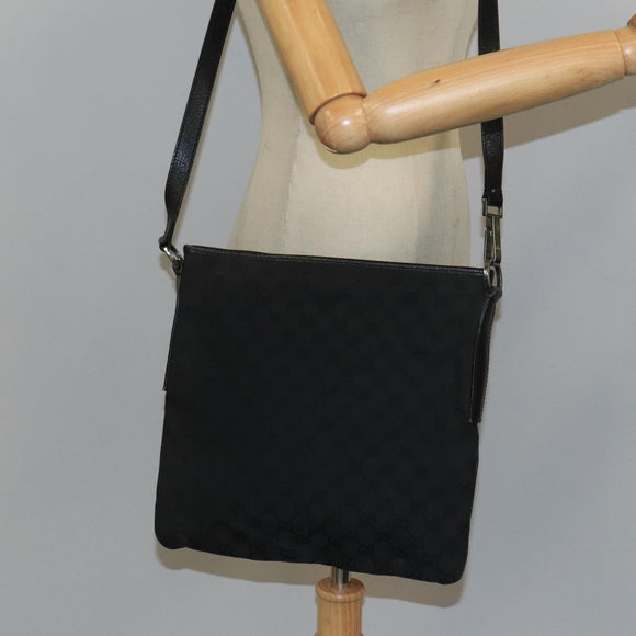GUCCI GG Canvas Shoulder Bag Black Silver 113013 Auth bs20185