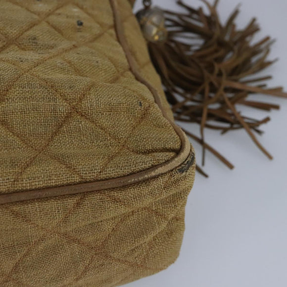 CHANEL Matelasse Shoulder Bag Canvas Beige CC Auth bs20198