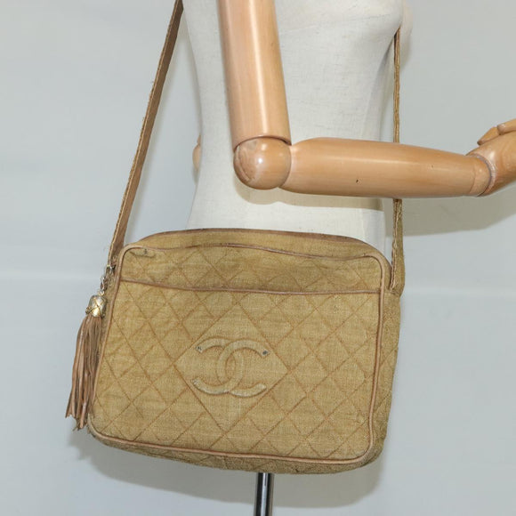 CHANEL Matelasse Shoulder Bag Canvas Beige CC Auth bs20198