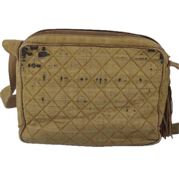 CHANEL Matelassé Schultertasche Canvas Beige CC Auth bs20198