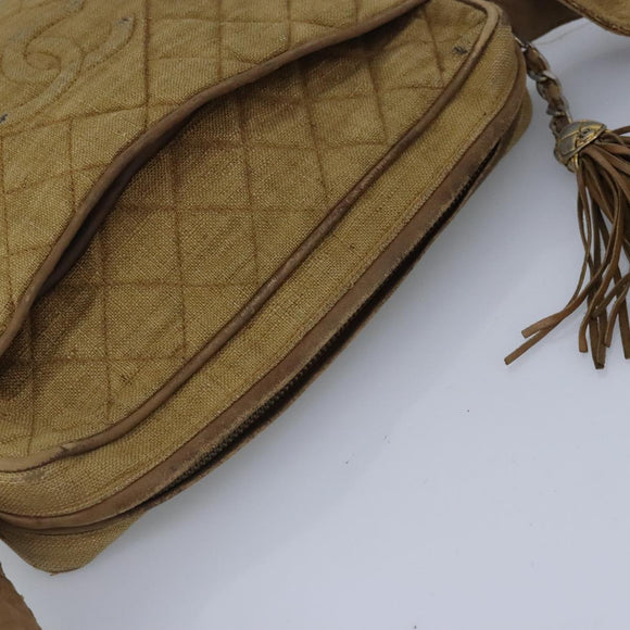 CHANEL Matelasse Shoulder Bag Canvas Beige CC Auth bs20198