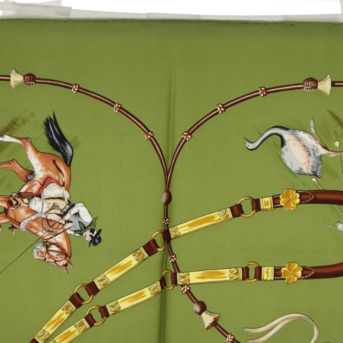 HERMES Carre 90 Scarf ""Pampa"" Silk Green Brown Auth bs20213