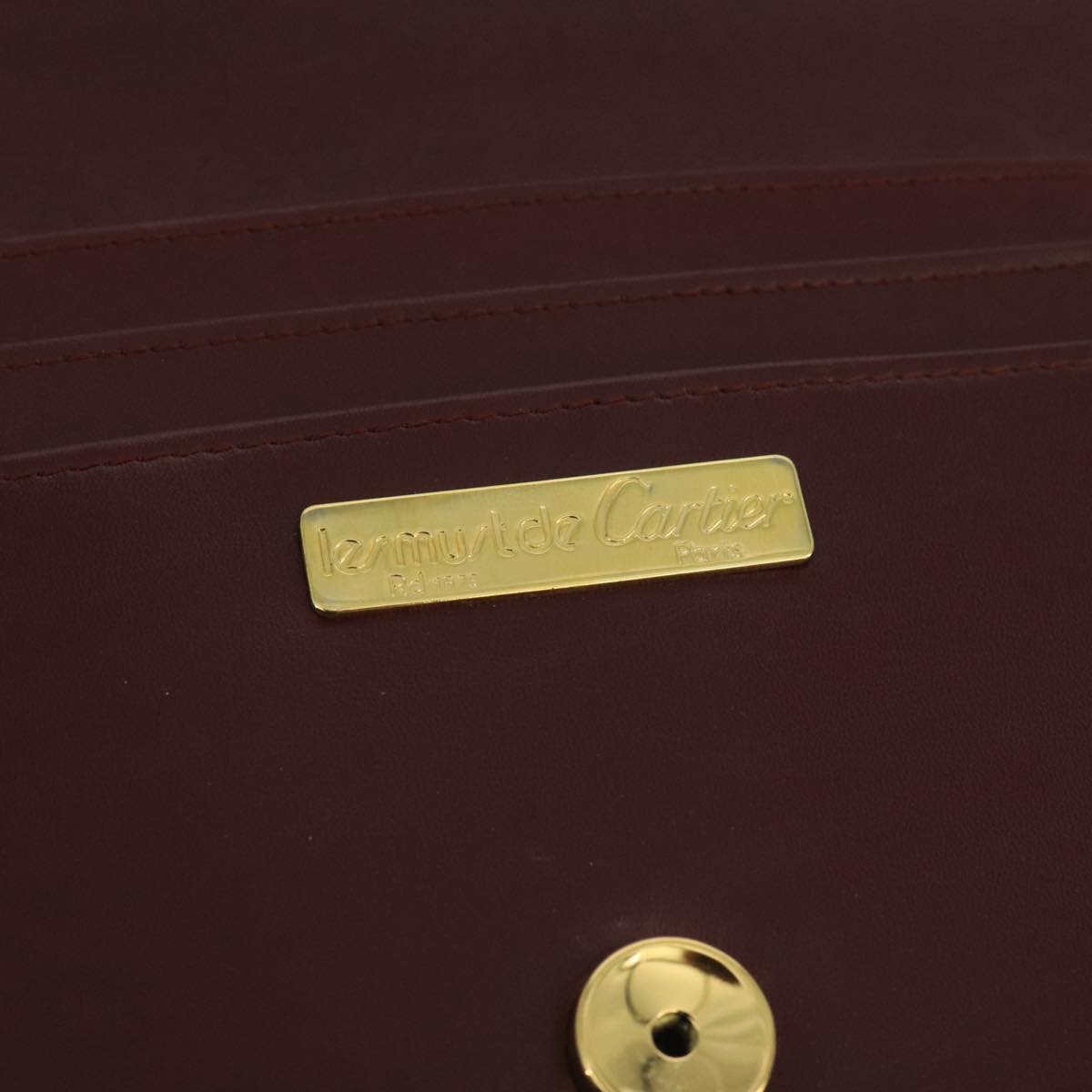 CARTIER Clutch Bag Leather Bordeaux Gold Auth bs20225