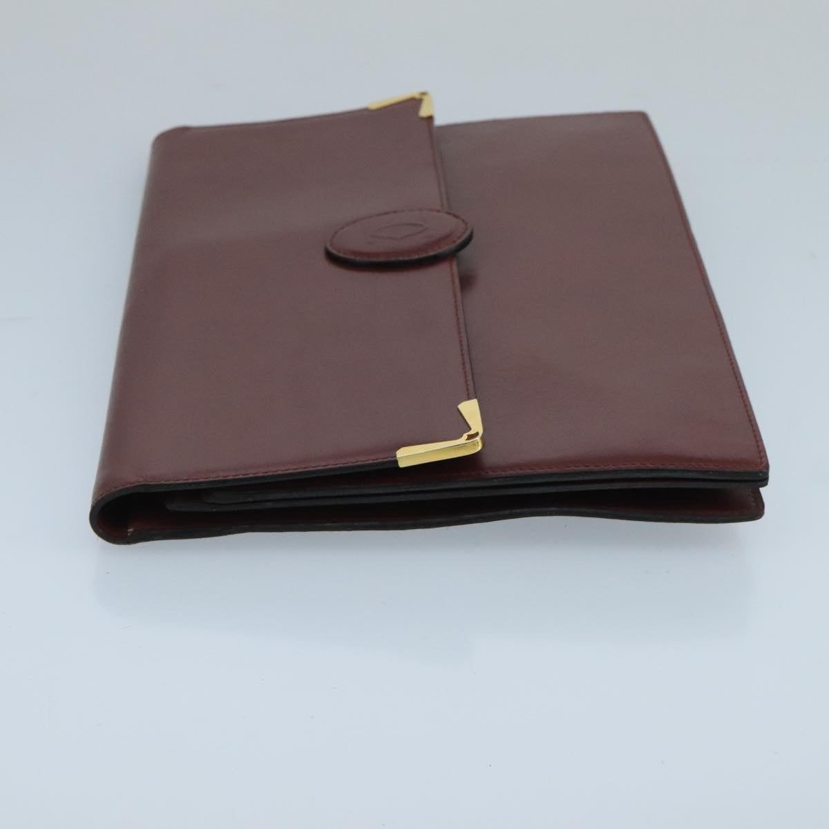 CARTIER Clutch Bag Leather Bordeaux Gold Auth bs20225