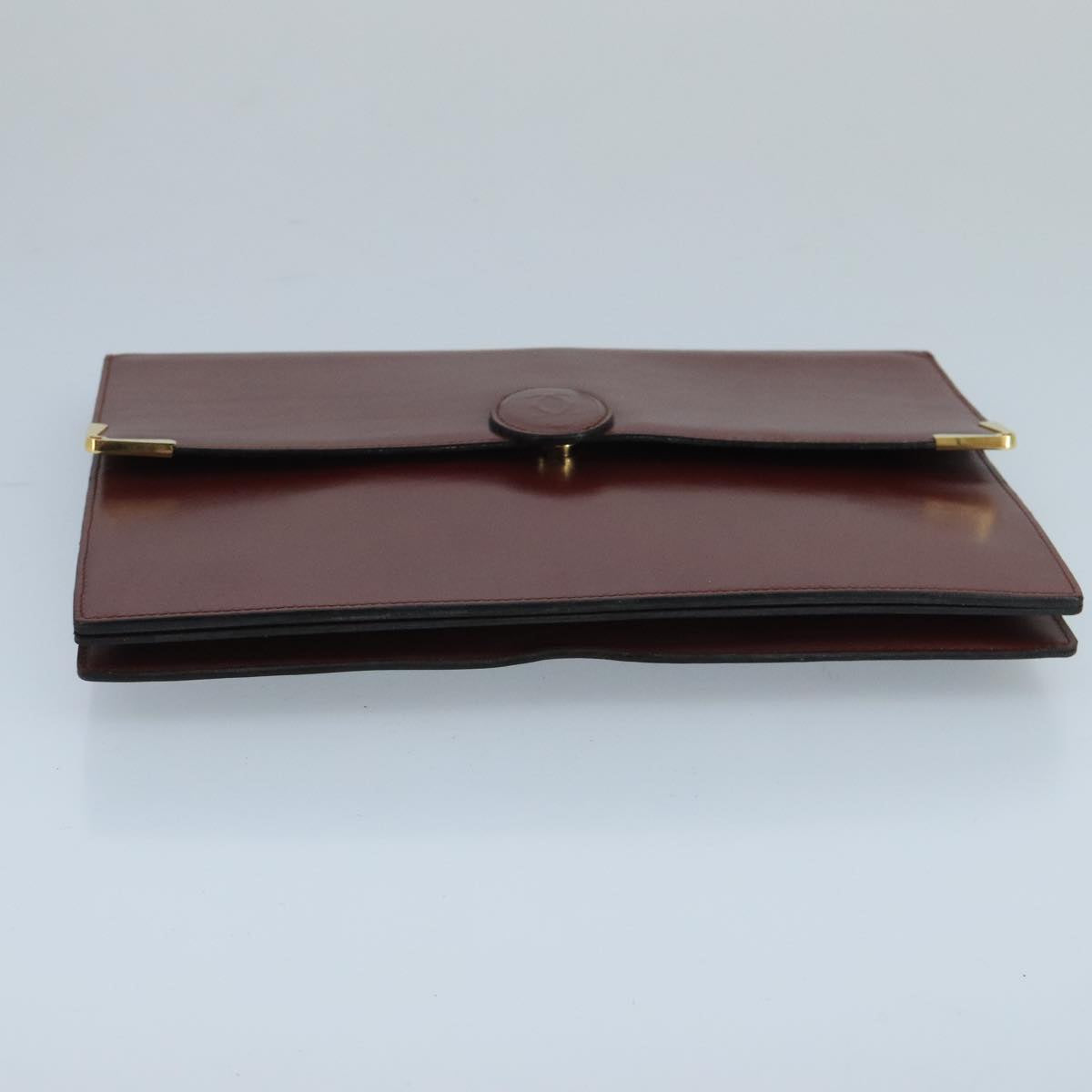 CARTIER Clutch Bag Leather Bordeaux Gold Auth bs20225