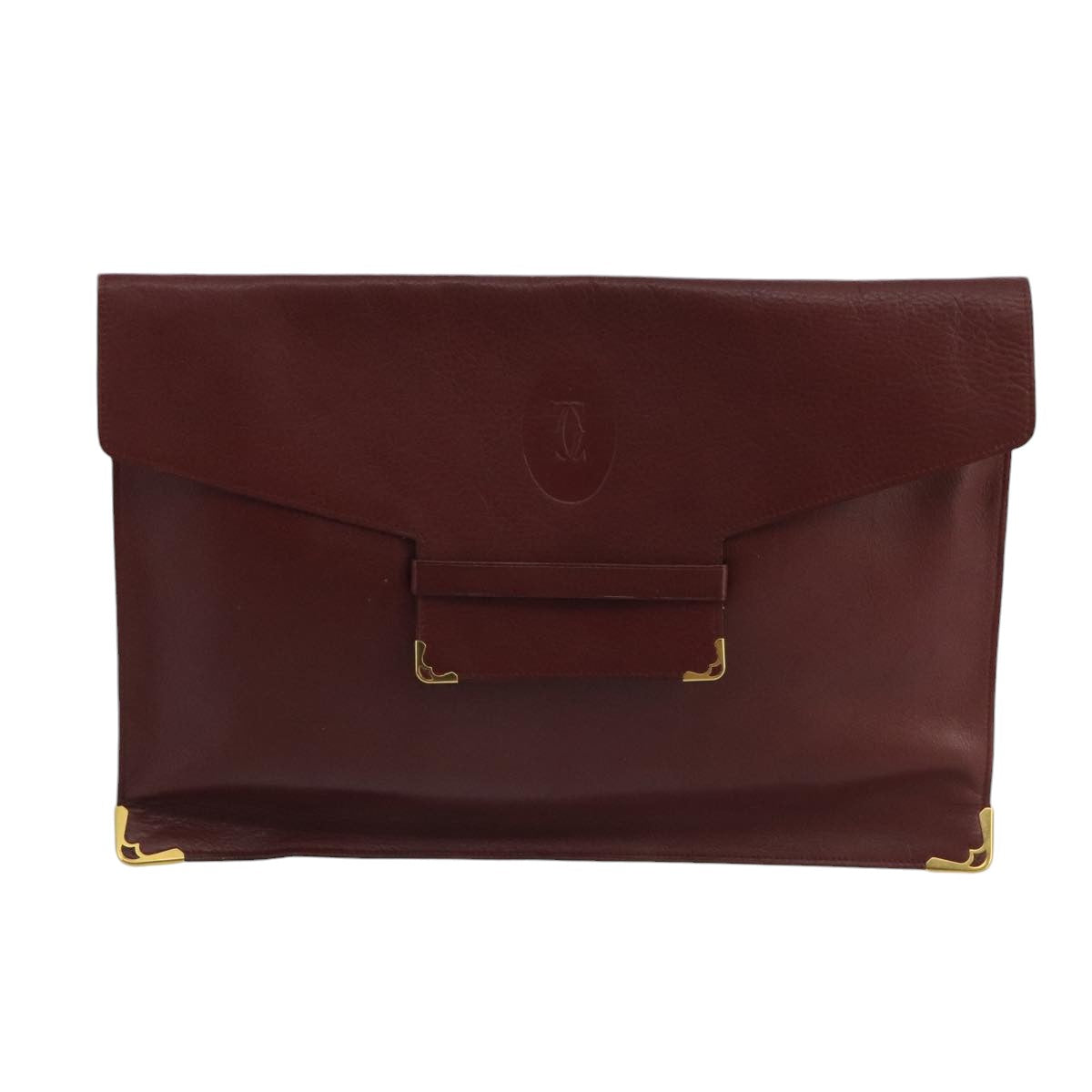 CARTIER Clutch Bag Leather Bordeaux Gold Auth bs20226