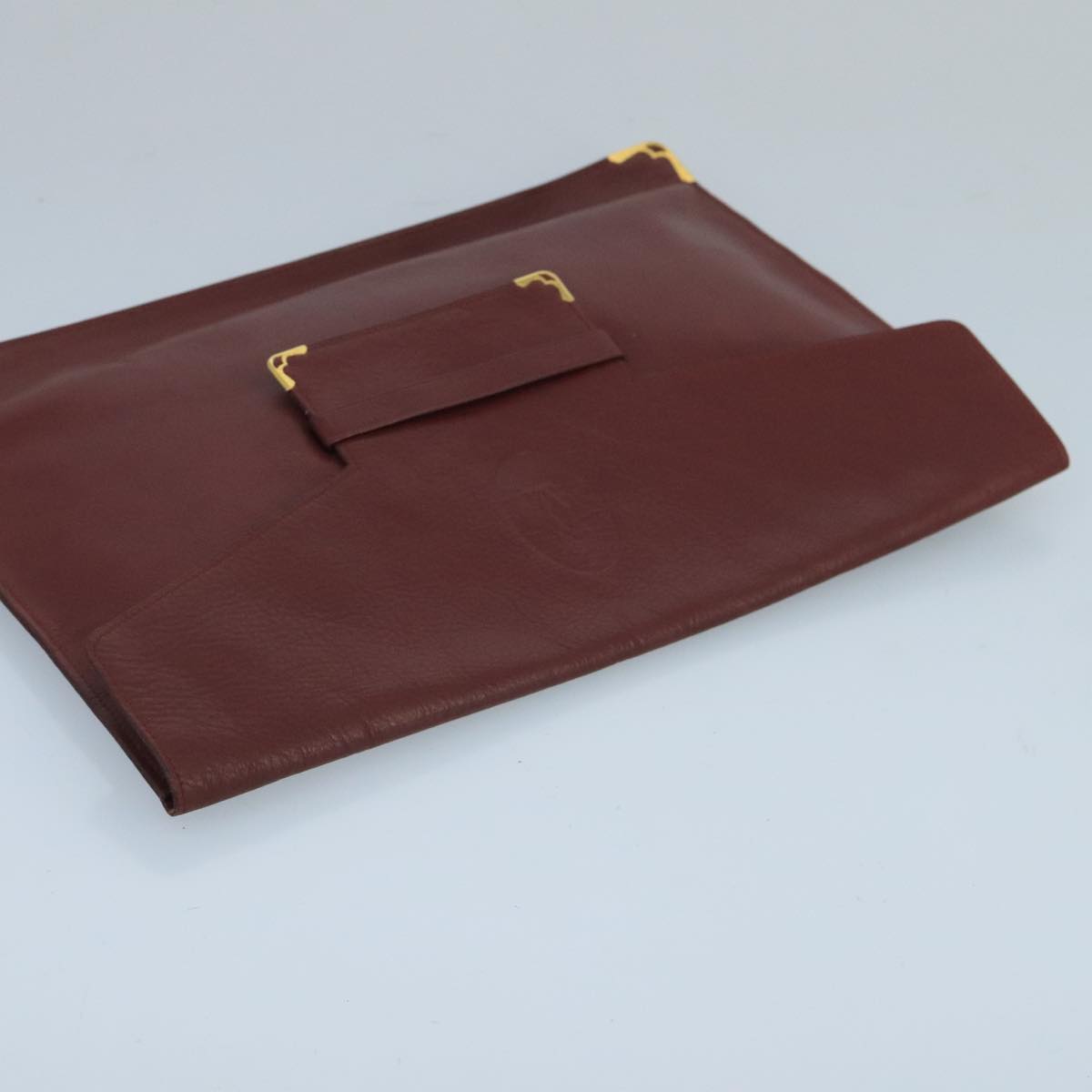 CARTIER Clutch Bag Leather Bordeaux Gold Auth bs20226