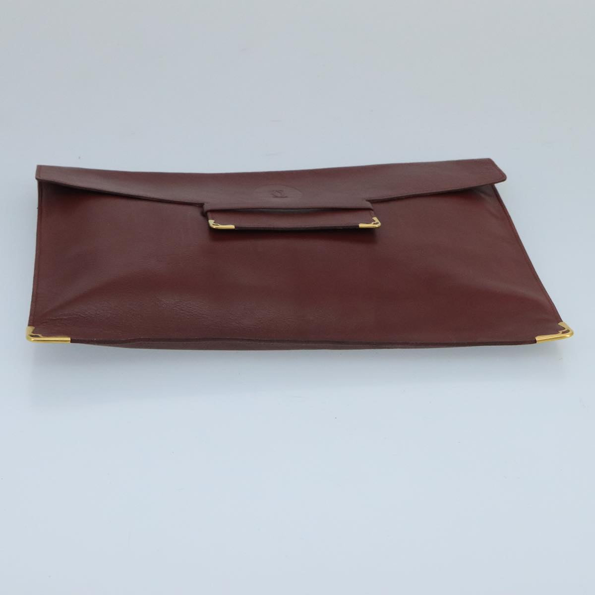 CARTIER Clutch Bag Leather Bordeaux Gold Auth bs20226