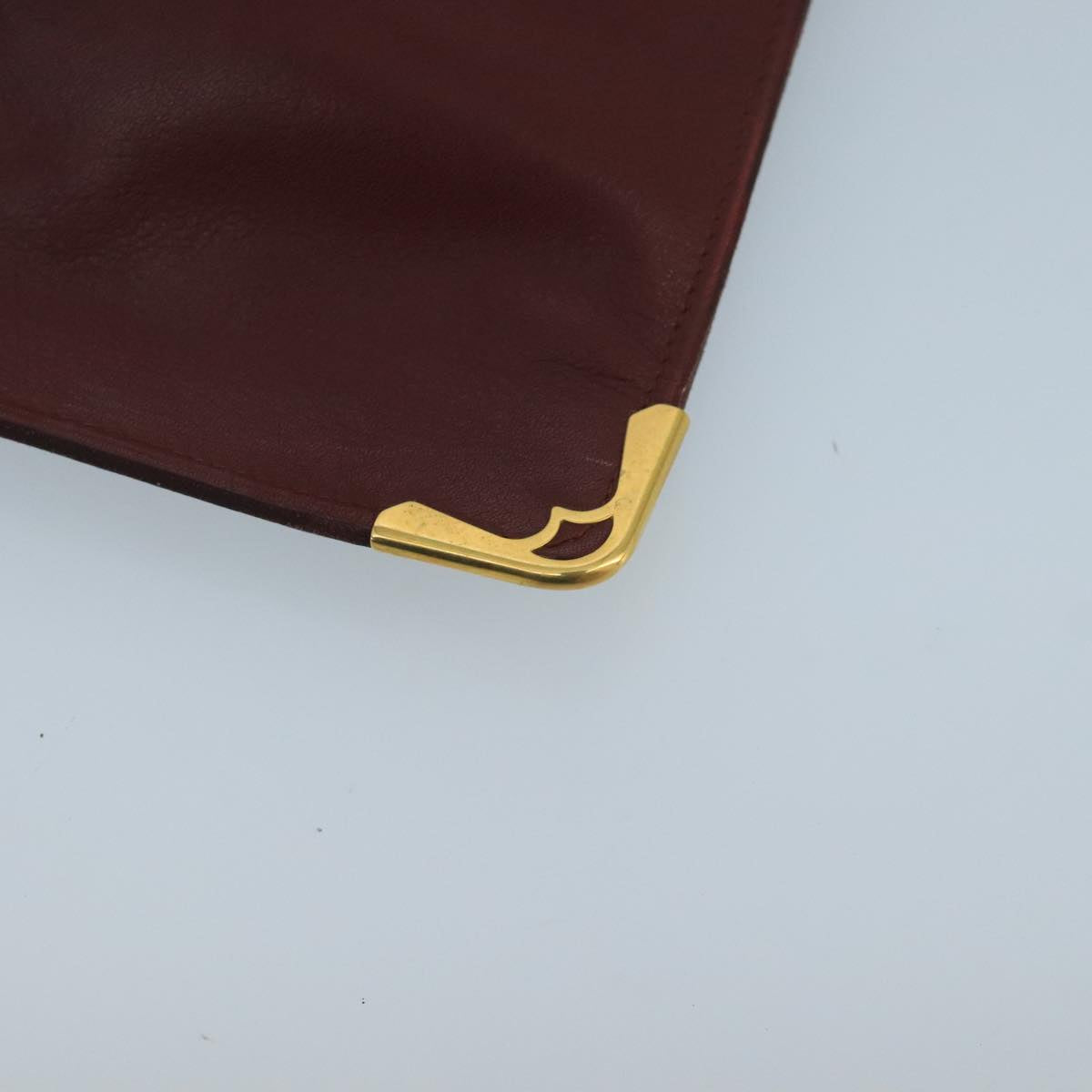 CARTIER Clutch Bag Leather Bordeaux Gold Auth bs20226