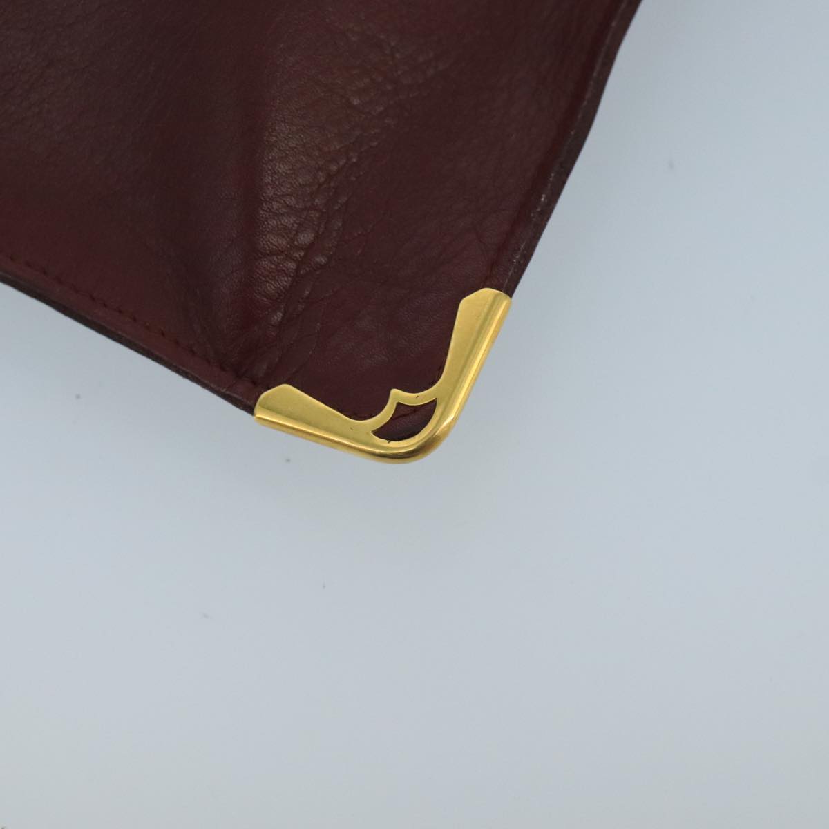 CARTIER Clutch Bag Leather Bordeaux Gold Auth bs20226