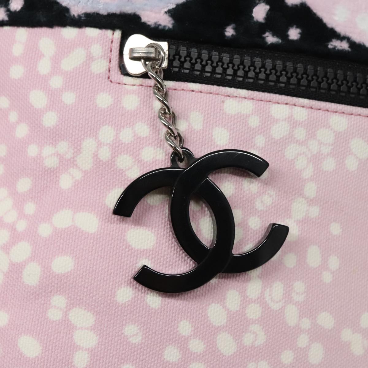 CHANEL High Summer Tote Bag Canvas Pink Silver CC Auth bs20236