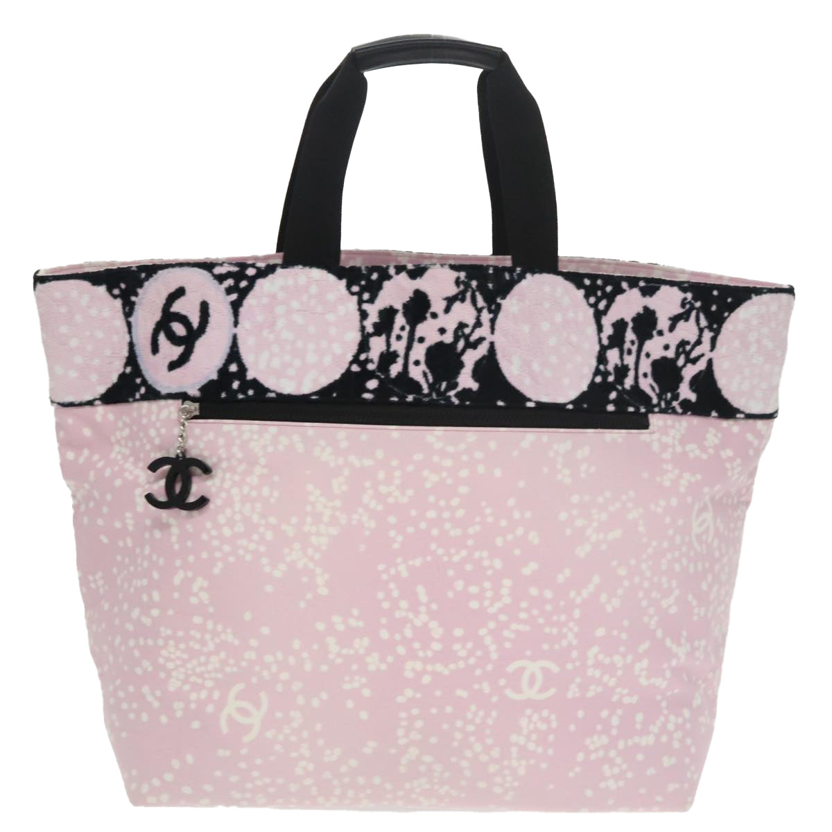 CHANEL High Summer Tote Bag Canvas Pink Silver CC Auth bs20236