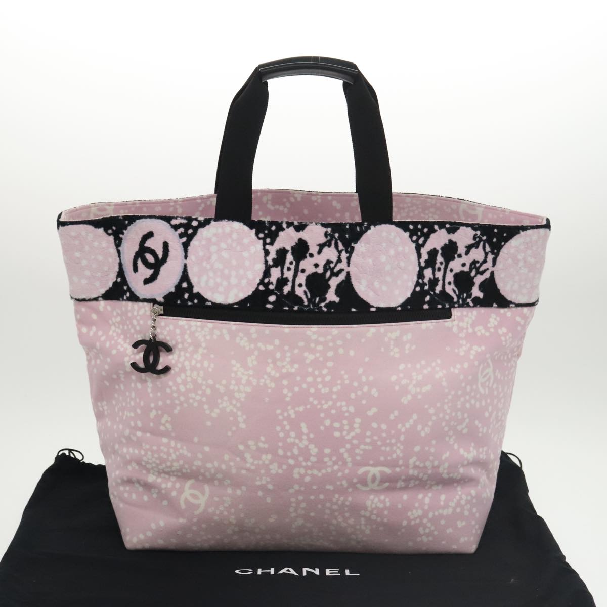 CHANEL High Summer Tote Bag Canvas Pink Silver CC Auth bs20236