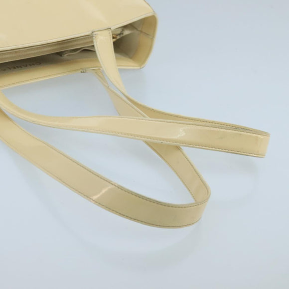 CHANEL Tote Bag Enamel White CC Auth bs20237