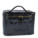 CHANEL Vanity Pouch Enamel Black Gold CC Auth bs20242-1