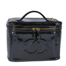 CHANEL Vanity Pouch Enamel Black Gold CC Auth bs20242-13