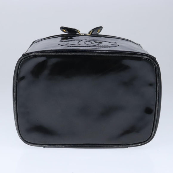 CHANEL Vanity Pouch Enamel Black Gold CC Auth bs20242