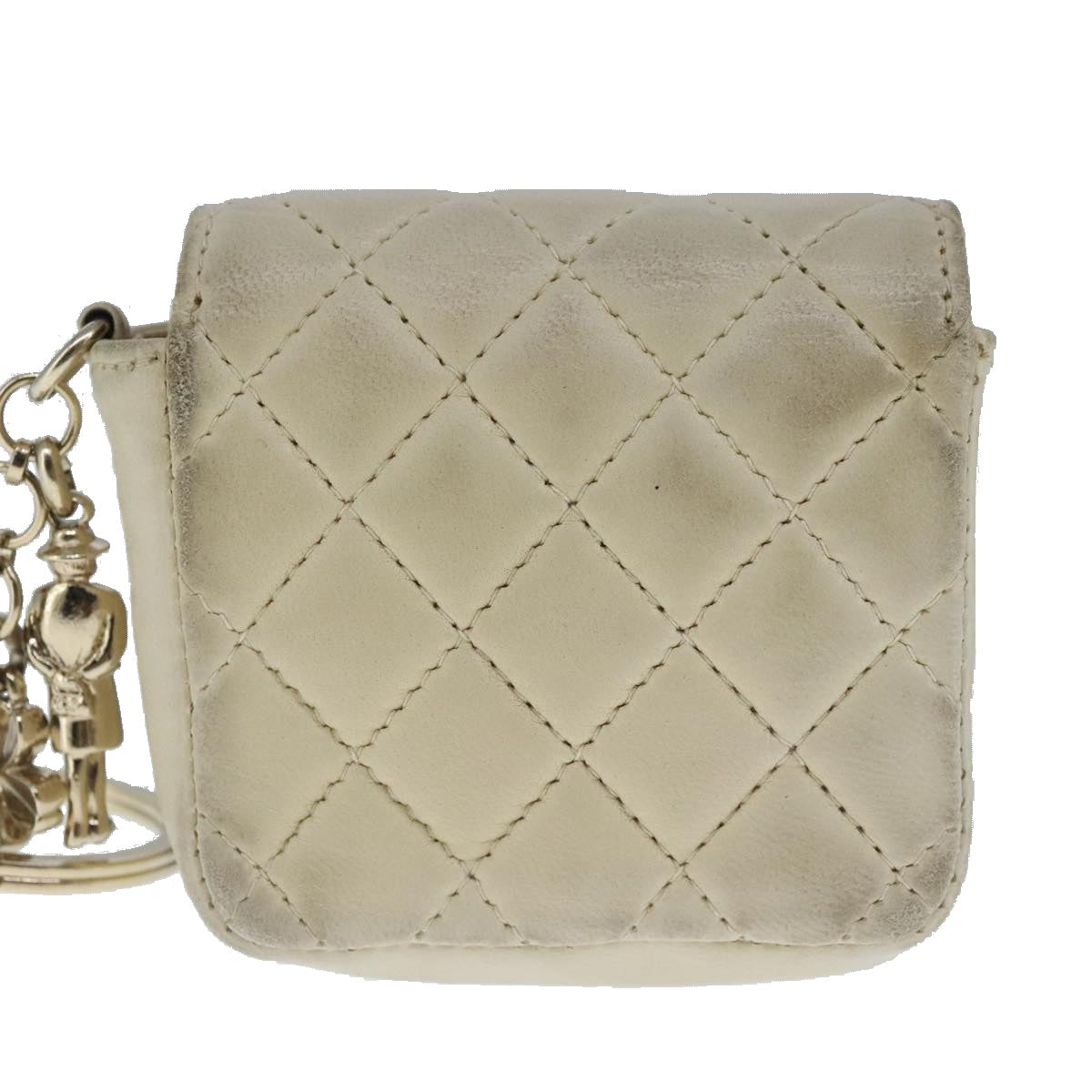 CHANEL Mini Mini Matelasse Charm Lamb Skin Beige CC Auth bs20245