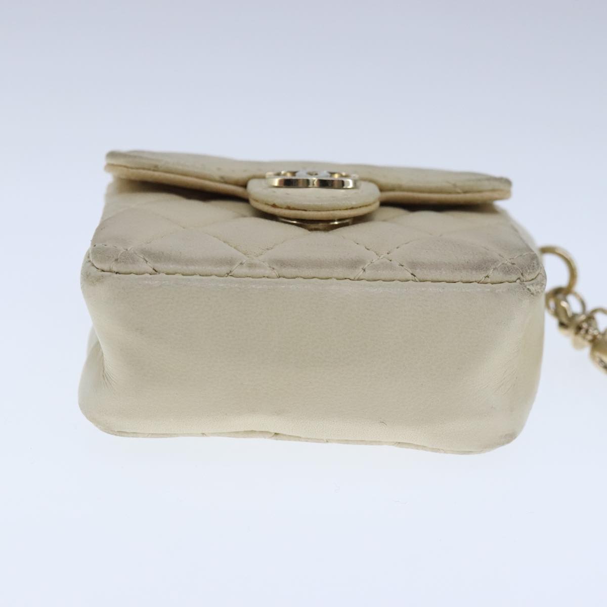 CHANEL Mini Mini Matelasse Charm Lamb Skin Beige CC Auth bs20245