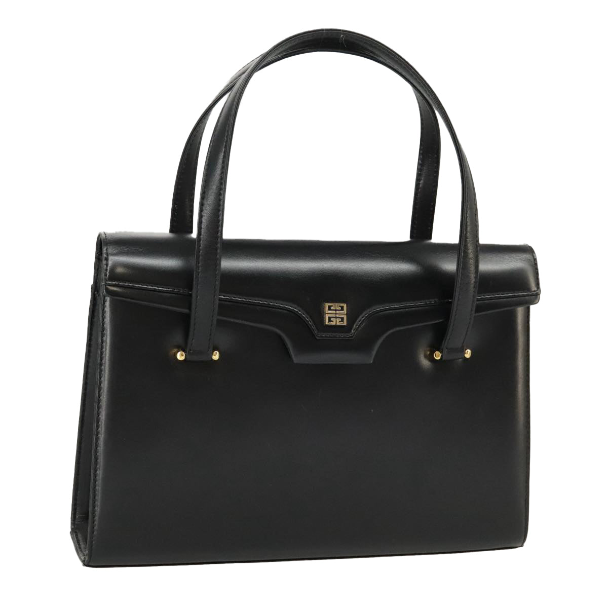 GIVENCHY Hand Bag Leather Black Gold Auth bs20246