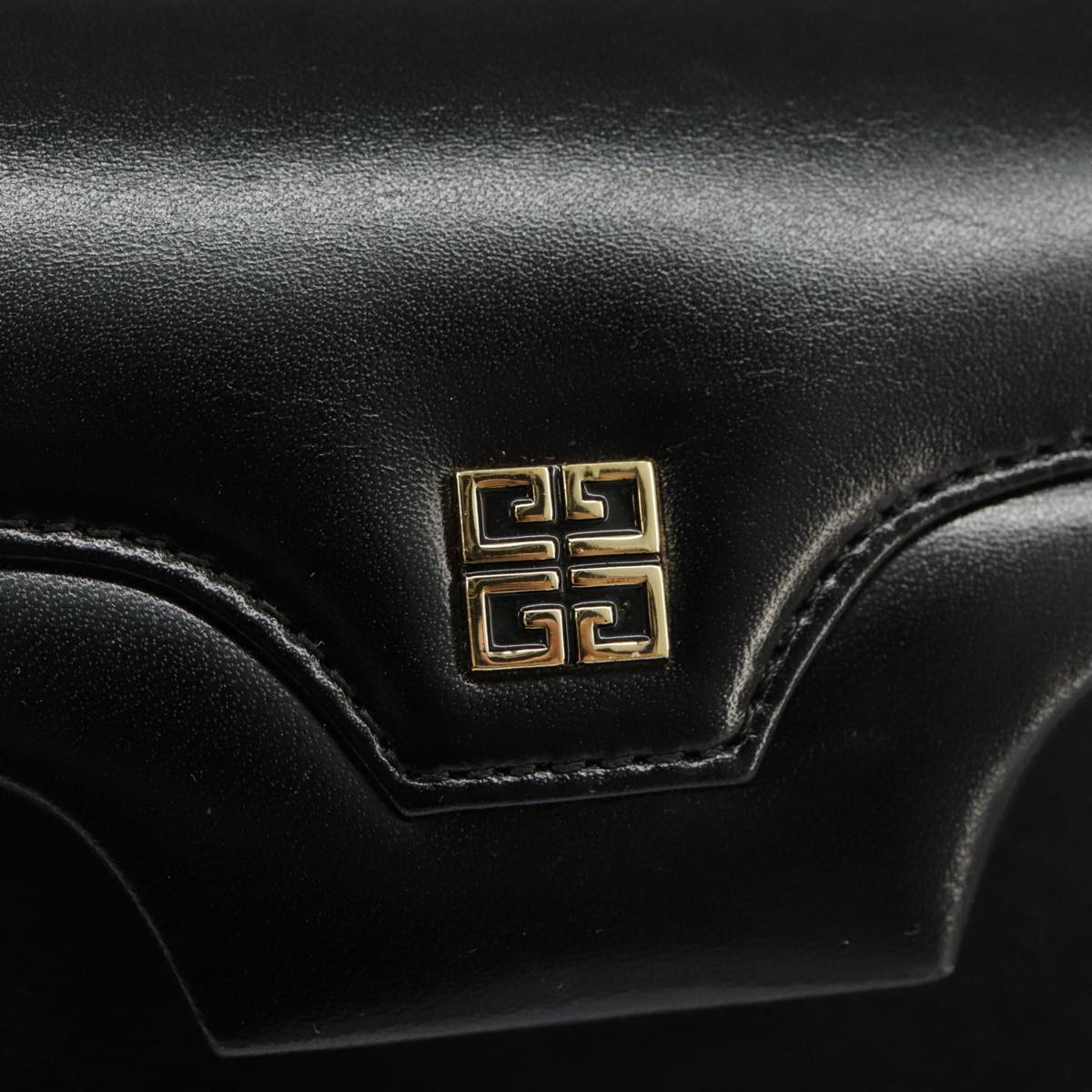 GIVENCHY Hand Bag Leather Black Gold Auth bs20246