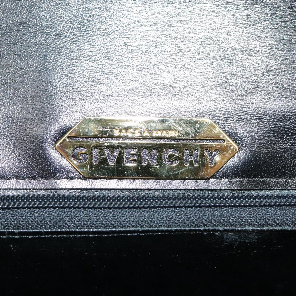 GIVENCHY Hand Bag Leather Black Gold Auth bs20246