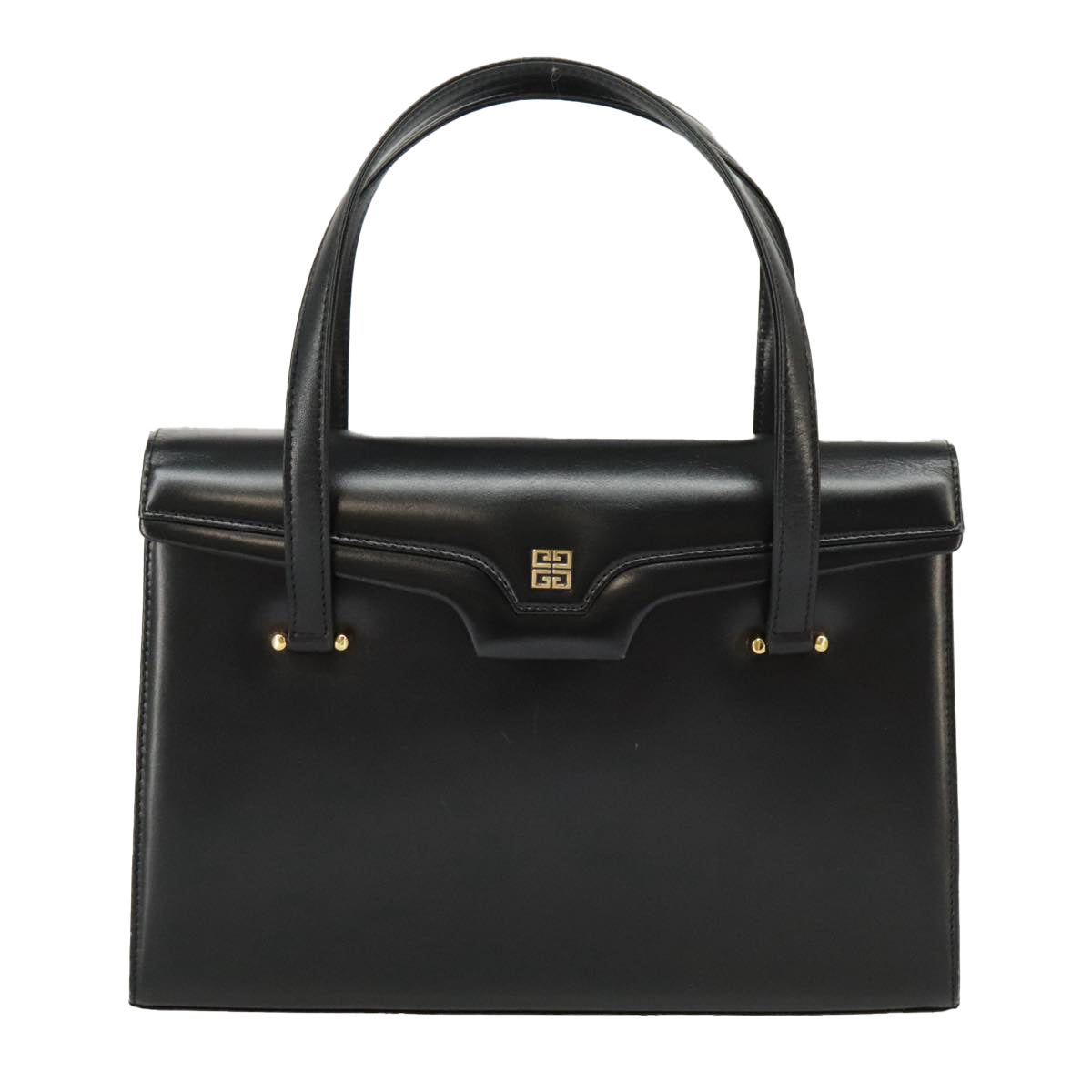 GIVENCHY Hand Bag Leather Black Gold Auth bs20246 - 0