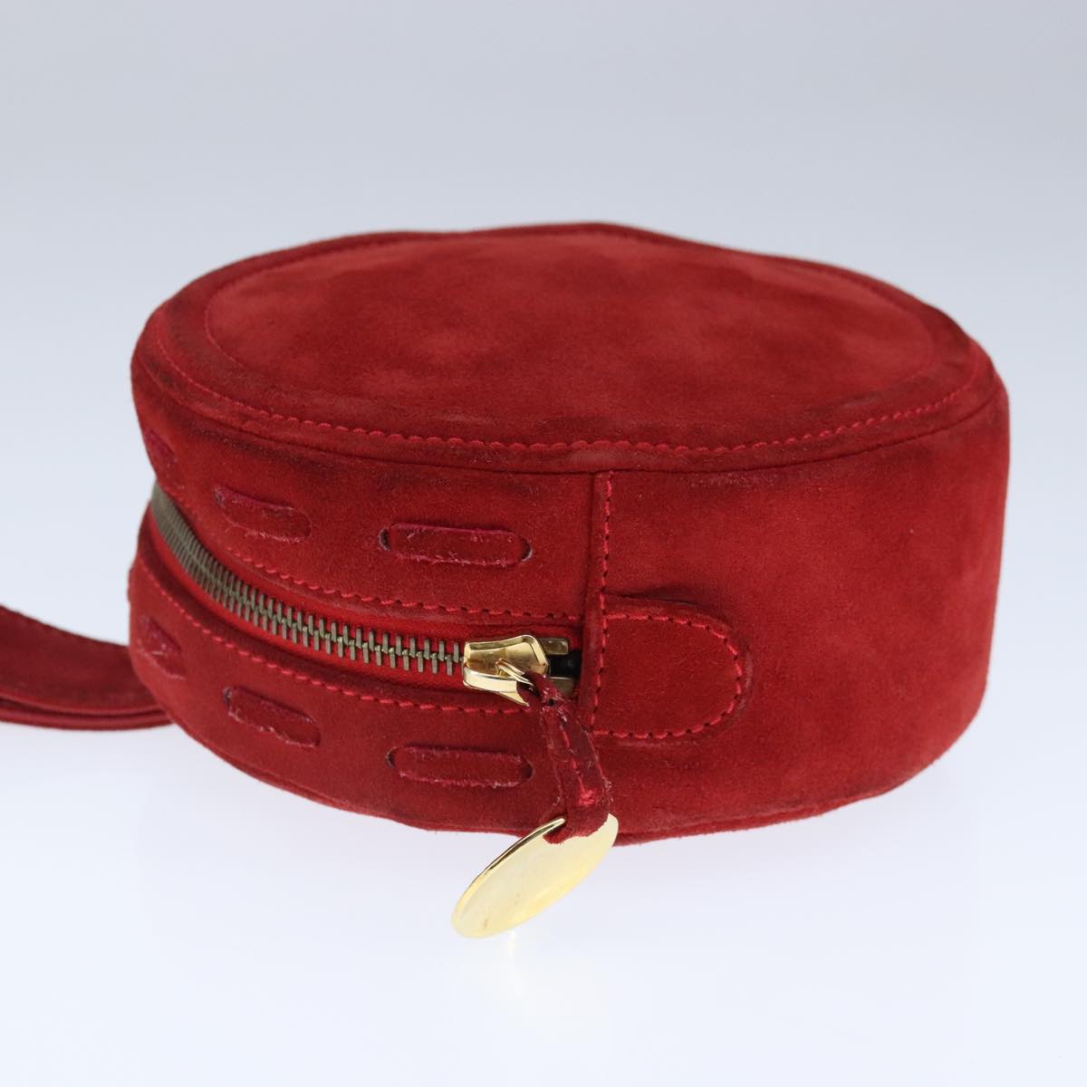 CELINE Hand Bag Suede Red Gold Auth bs20252