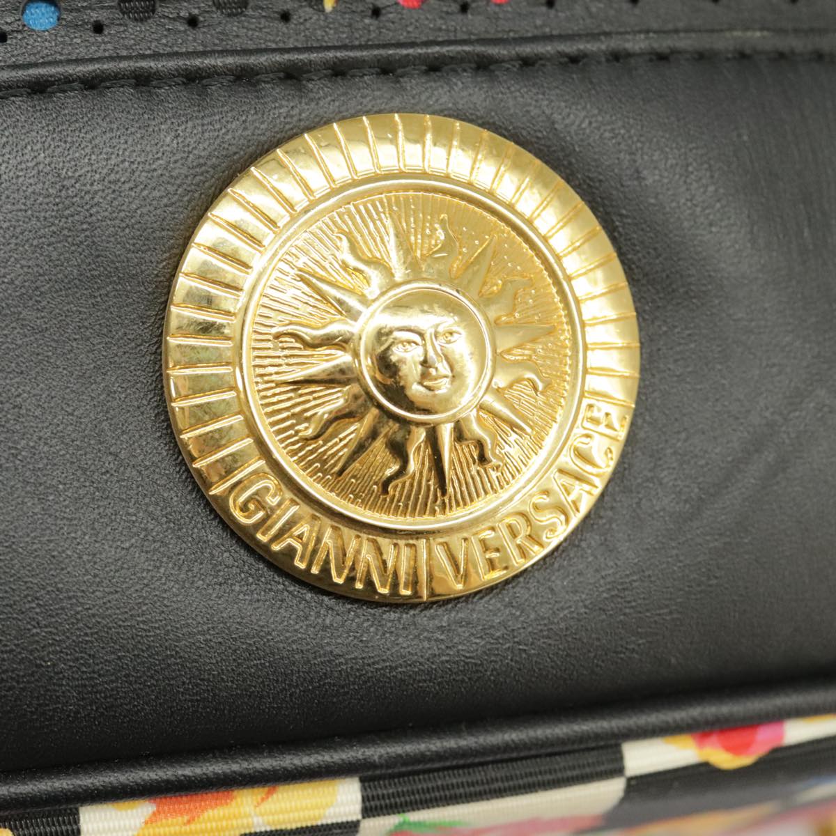 Gianni Versace Shoulder Bag PVC Leather Black Gold Auth bs20253