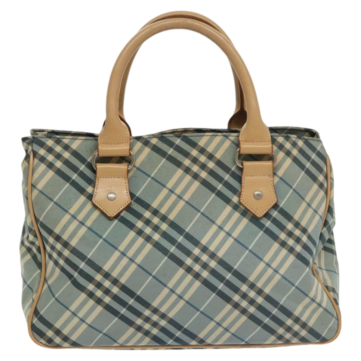 BURBERRY Nova Check Blue Label Hand Bag Nylon Blue Beige Silver Auth bs20254 - 0