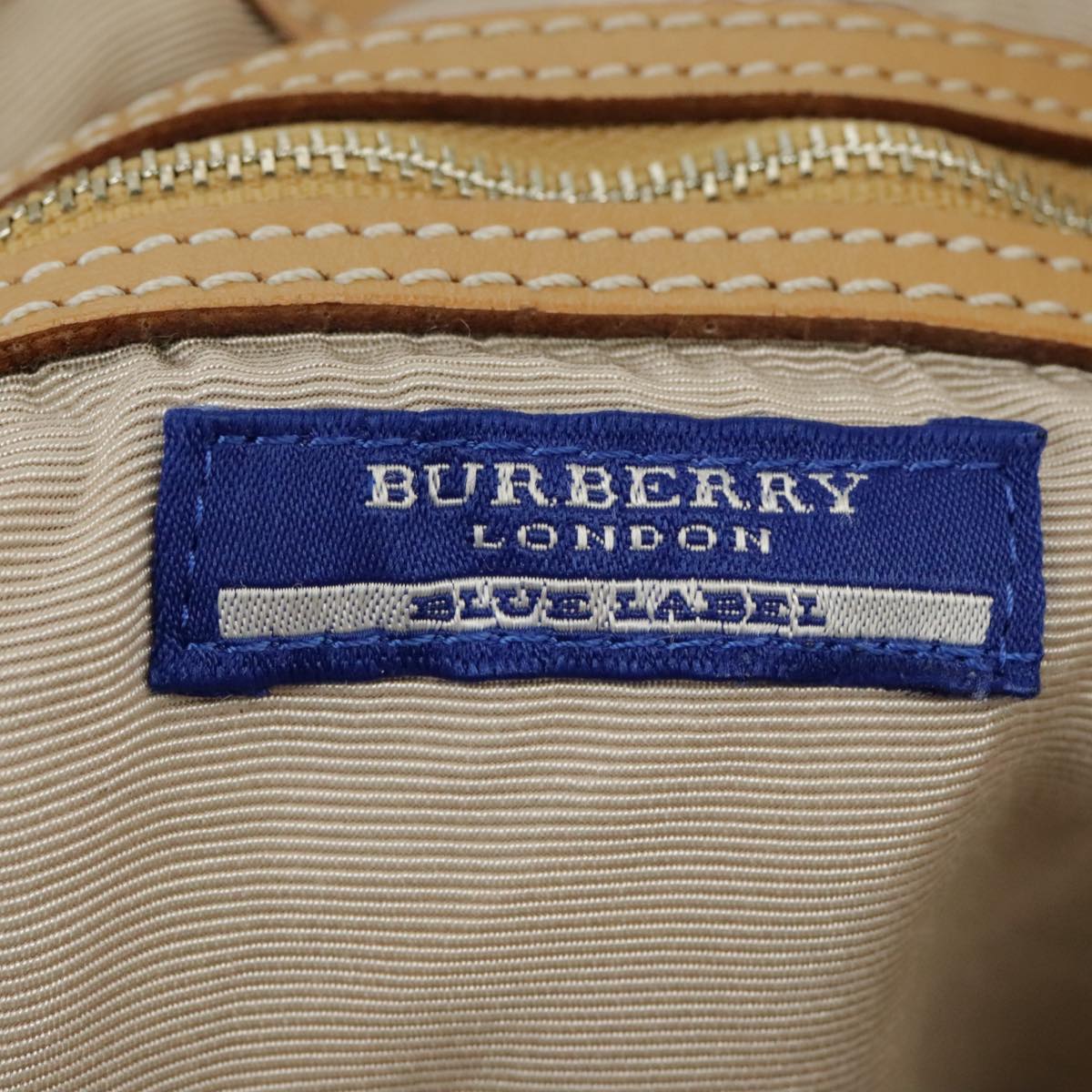 BURBERRY Nova Check Blue Label Tote Bag Canvas White Silver Auth bs20255