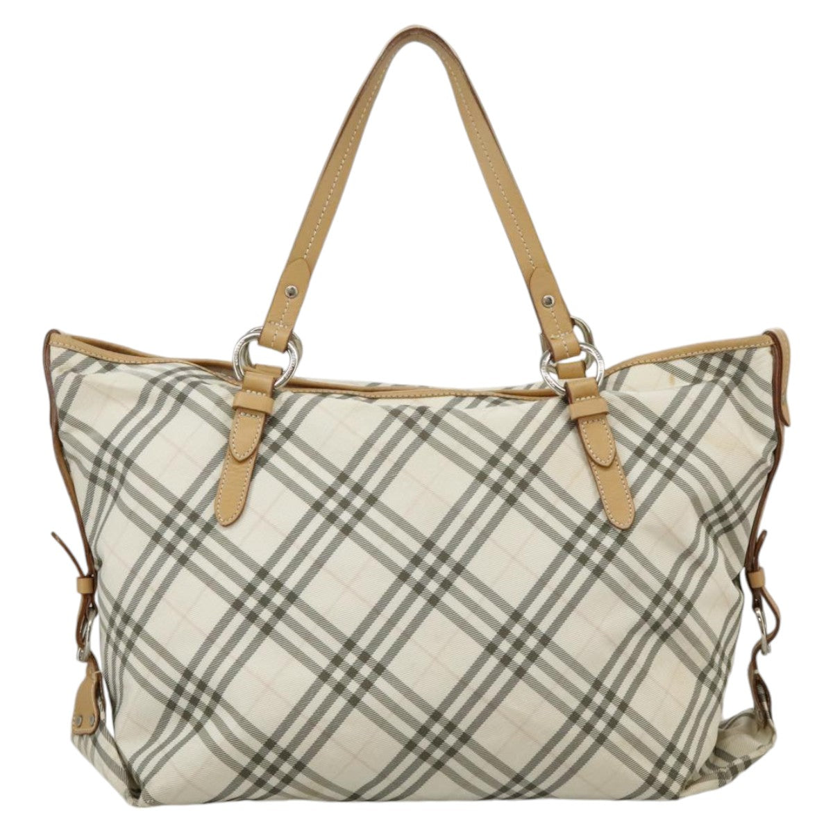 BURBERRY Nova Check Blue Label Tote Bag Canvas White Silver Auth bs20255 - 0