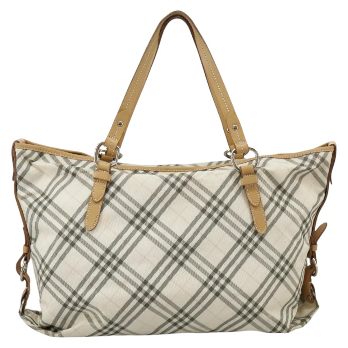 BURBERRY Nova Check Blue Label Tote Bag Canvas White Silver Auth bs20255