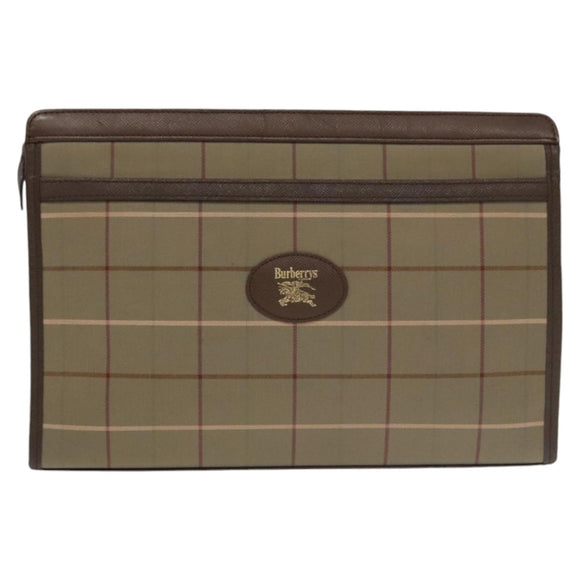 Burberrys Nova Check Clutch Bag Canvas Beige Brown Auth bs20256