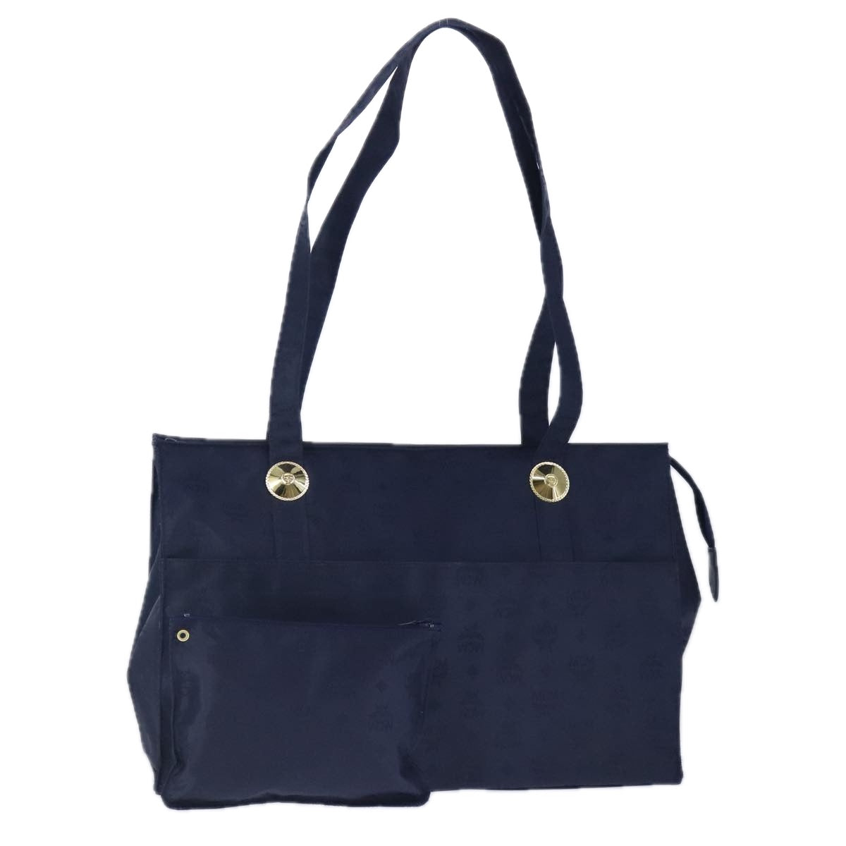 MCM Vicetos Logogram Tote Bag Nylon Navy Gold Auth bs20257