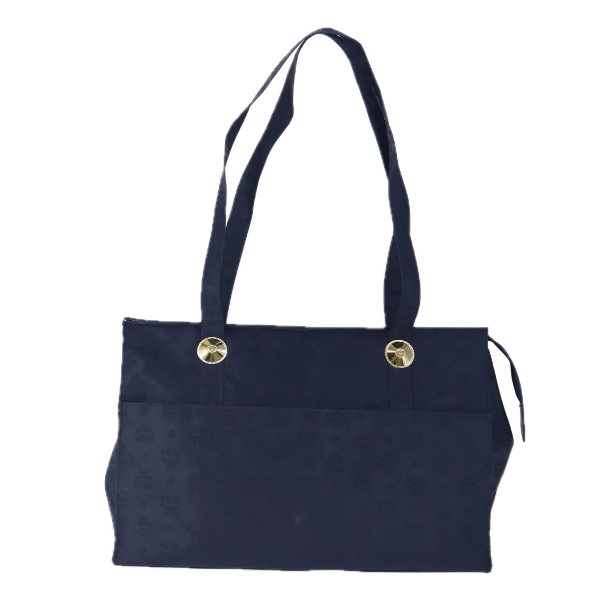 MCM Vicetos Logogram Tote Bag Nylon Navy Gold Auth bs20257