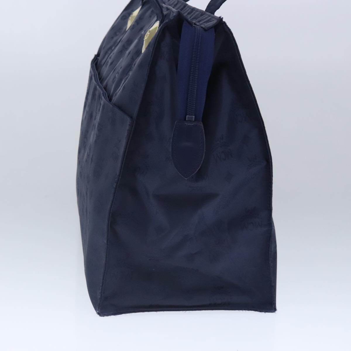 MCM Vicetos Logogram Tote Bag Nylon Navy Gold Auth bs20257