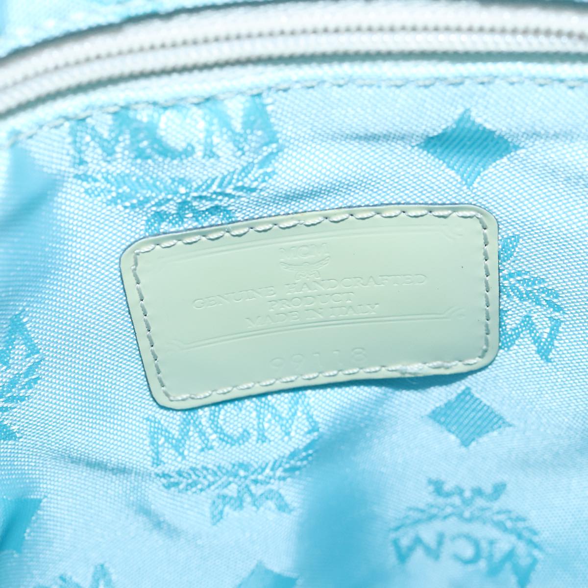 MCM Vicetos Logogram Shoulder Bag Nylon Light Blue Gray Silver Auth bs20258