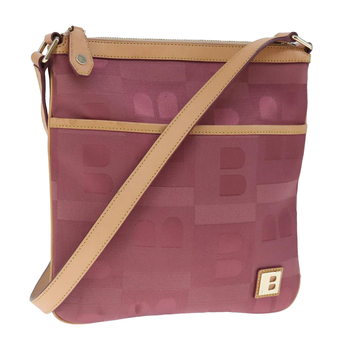 BALLY Shoulder Bag Canvas Leather Pink Brown Gold Auth bs20262