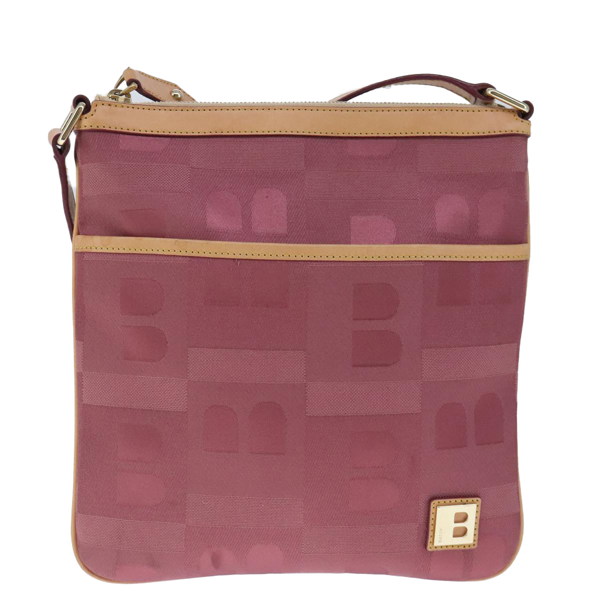 BALLY Shoulder Bag Canvas Leather Pink Brown Gold Auth bs20262 - 0