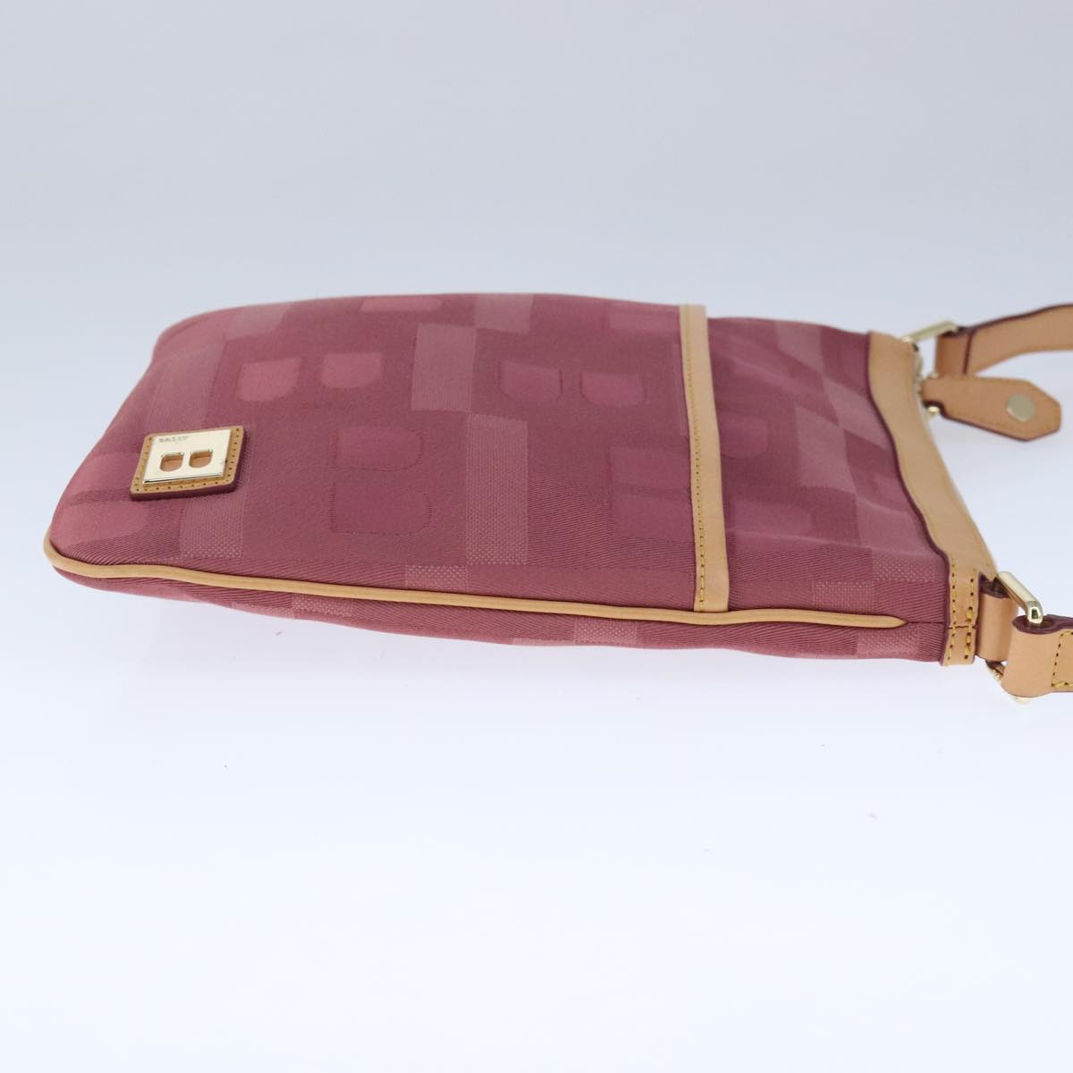 BALLY Shoulder Bag Canvas Leather Pink Brown Gold Auth bs20262