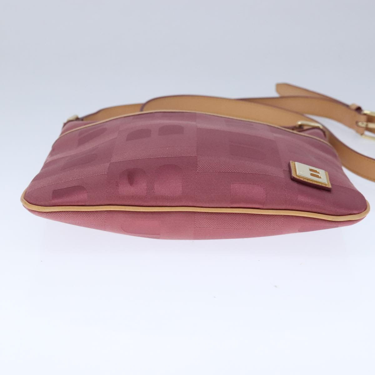 BALLY Shoulder Bag Canvas Leather Pink Brown Gold Auth bs20262