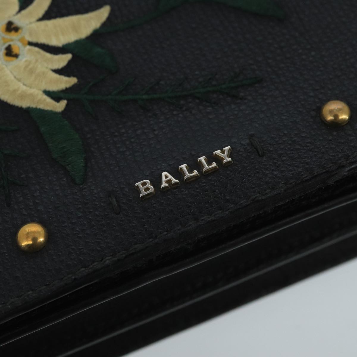 BALLY Shoulder Wallet Leather Black Auth bs20264