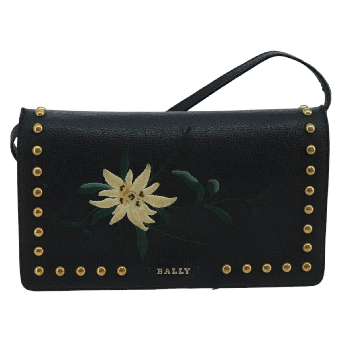 BALLY Shoulder Wallet Leather Black Auth bs20264 - 0