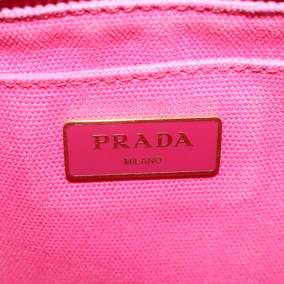 PRADA Canapa PM Hand Bag Canvas 2way Pink Gold Auth bs20265