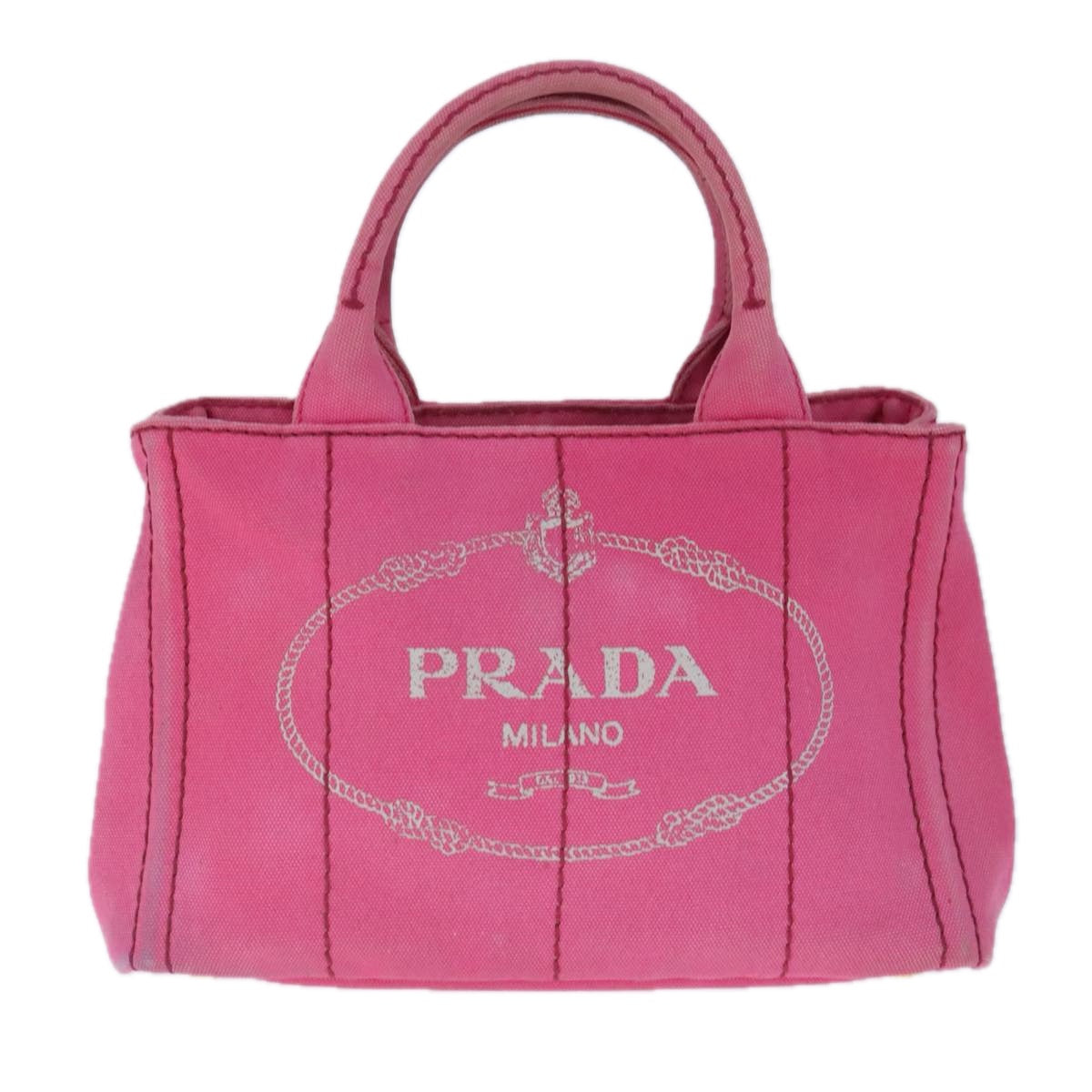 PRADA Canapa PM Hand Bag Canvas 2way Pink Gold Auth bs20265 - 0