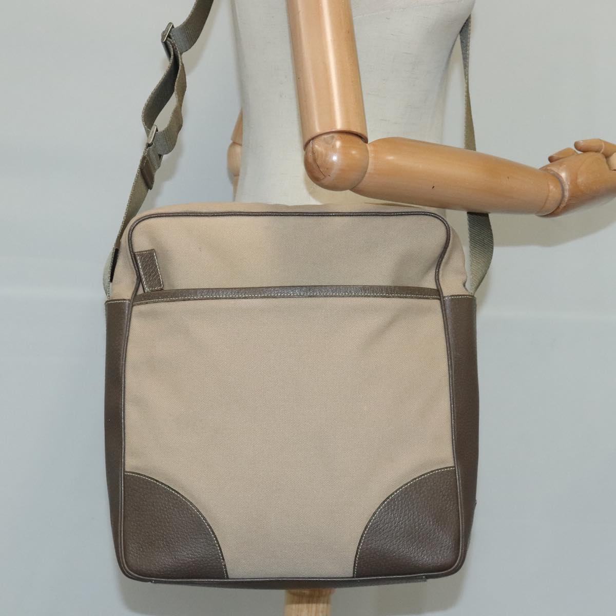 PRADA Shoulder Bag Canvas Beige Auth bs20266