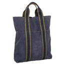 HERMES Fourre Tout cabas Tote Bag Canvas Navy Khaki Auth bs20268-1